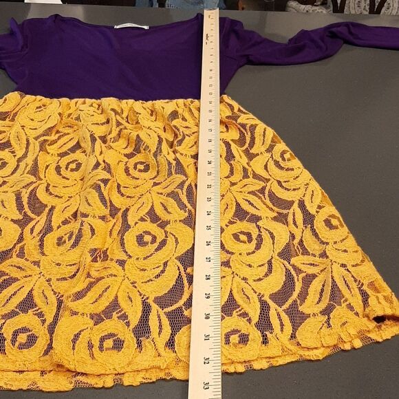 Color Me Red Purple with Gold Lace Layover Long Sleeve Dress - Picture 6 of 10